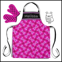 Custom Name Owl Eyes Hot Pink Geometric Pattern  Apron