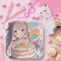 Anime Girl with Whimsical Birthday Paper Plates