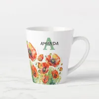 Pretty Red Poppies Monogrammed Floral Poppy Latte Mug