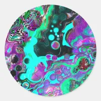 Purple, Teal, Blue, Black Colorful Abstract Fluid  Classic Round Sticker