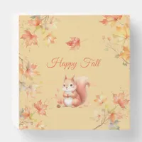 Happy Fall Squirrel in Leaves Wooden Box Sign