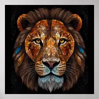 Lions head with mosaic stained glass effect poster