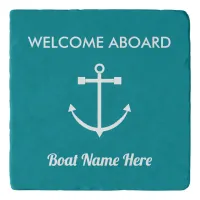 Nautical Turquoise Anchor Welcome Aboard Boat Name Trivet