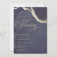 Modern Abstract Gold Dark Navy Blue Wedding  Invitation