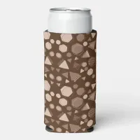 Hexagon & Triangle Pink & Brown on Brown Pattern  Seltzer Can Cooler