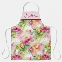 Pastel Flowers Alcohol Ink Illustration Pink Apron