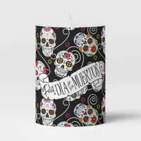 Sugar Skulls and Swirls Rose Black ID725 Pillar Candle