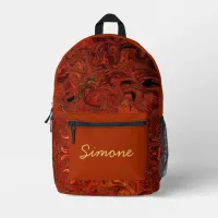 Liquid marble swirl red gold custom name printed backpack