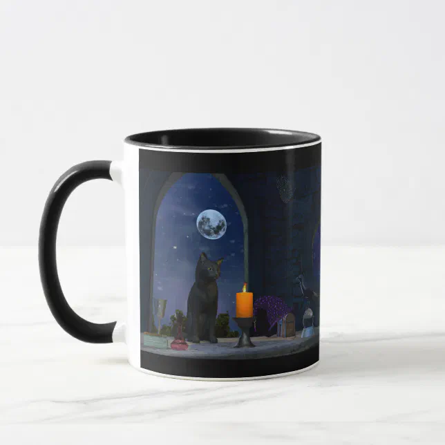 Cute Black Cat Staring at a Candle Mug