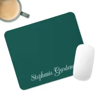 Dark Teal Green and White Curly Calligraphy Mouse Pad