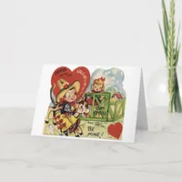 Vintage Valentine Steer Holiday Card