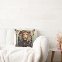 Roaring Majesty: Lion Illustration  Throw Pillow