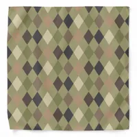 Modern Camouflage Green Brown Diamond Patterned Bandana