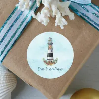 Christmas Nautical Watercolor Lighthouse Classic Round Sticker