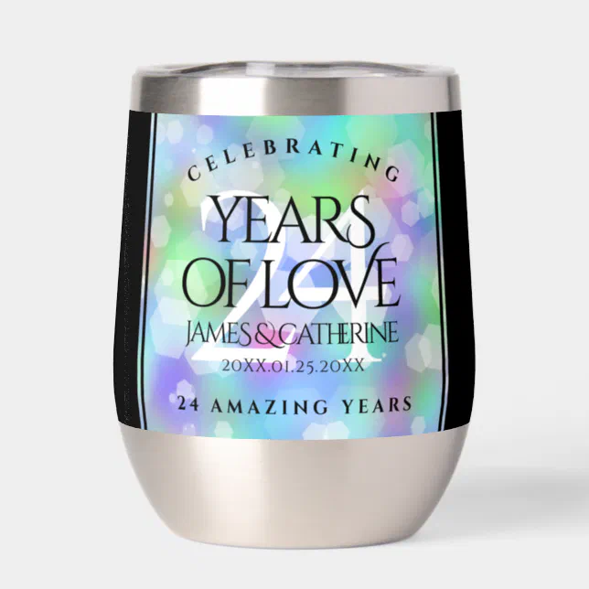 Elegant 24th Opal Wedding Anniversary Celebration Thermal Wine Tumbler