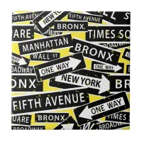 New York Street Signs Black White Yellow Ceramic Tile