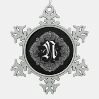 Elegant Goth Initial N Snowflake Ornament