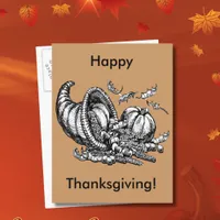 Cornucopia Line Art Thanksgiving Holiday Postcard