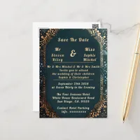 Luxurious Black and Gold Floral Wedding Invitation Postcard