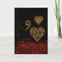 Black with Gold Hearts  Valentine Card