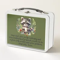 Raccoon Woodland Kids Christian Prayer on Green |  Metal Lunch Box