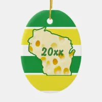 Wisconsin Cheese Head Christmas Ceramic Ornament