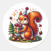 Birthday Squirrel Cute Cartoon Classic Round Sticker