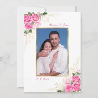 Pink Gold Watercolor Floral Photo Wedding Invitation