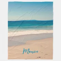 Personalized Aqua Teal Beach Photo Fleece Blanket