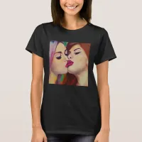  Watercolor Pride Two Women Share a Kiss T-Shirt