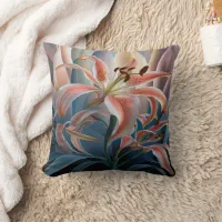 Lily Blooming Among Colorful Leaves at Dusk Throw Pillow