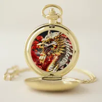 Fire breathing dragon gold head pocket watch