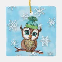 Watercolor Owl with Personalized Message on Back Ceramic Ornament