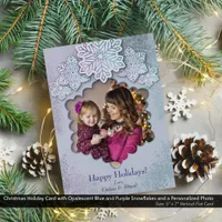 Christmas Opalescent Blue Purple Snowflake Photo Holiday Card