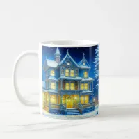 Joyeux Noël Pretty Blue Christmas House Coffee Mug