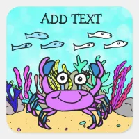 Add Text to this  Purple Crab Square Sticker