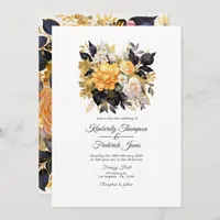 Black and Gold Floral Wedding Invitation