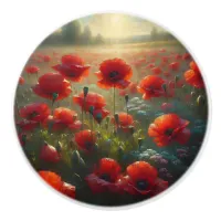 Pretty Poppy Field on a Summer Day  Ceramic Knob