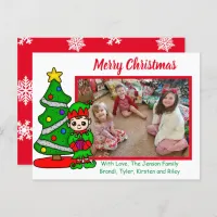 Merry Christmas, Cartoon Elf, Holiday Photo Card