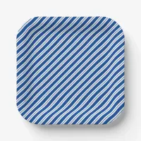 Alternating Width Blue and White Striped Paper Plates