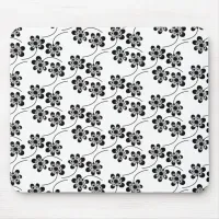 Simple Minimalist Black and White Floral Pattern Mouse Pad