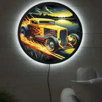 Hotrod racing by the river at sunset LED sign