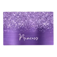 Glittery Amethyst Purple Glam Name Pet Food Mat