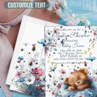 Teddy Baby Shower Wildflowers Invitation