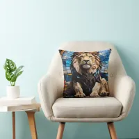 Black Lion Mosaic Stained Glass Cushion . 