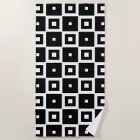 Contemporary Trendy Black & White Squares Pattern Beach Towel