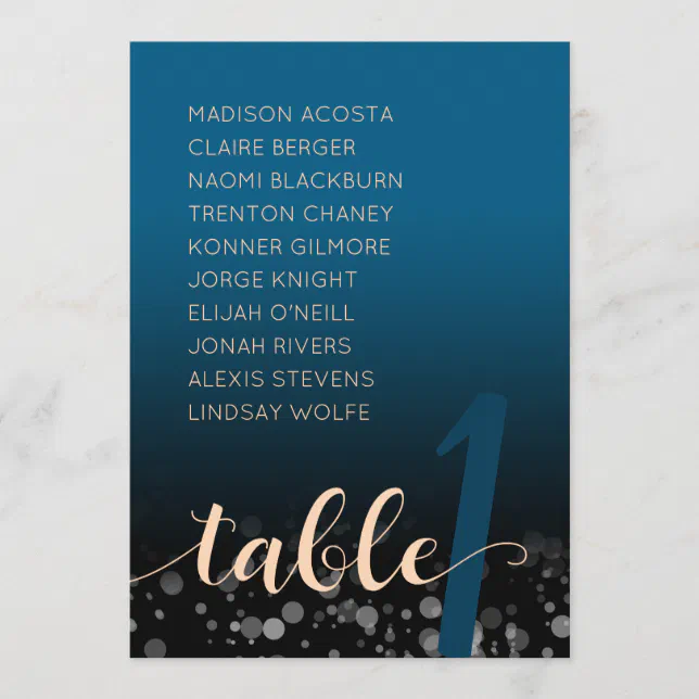 Elegant Peach Oceanic Blue Wedding Seating Chart Invitation