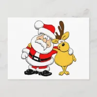 Santa With Deer Holiday Postcard
