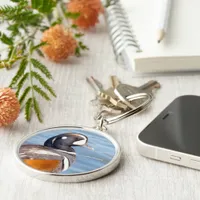 Beautiful Harlequin Duck on the Rock Keychain