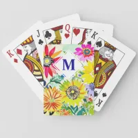 Watercolor Flowers Monogrammed  Poker Cards